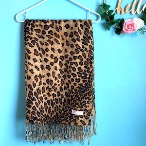 Leopard Print Pashmina Wool & Silk Blend Scarf